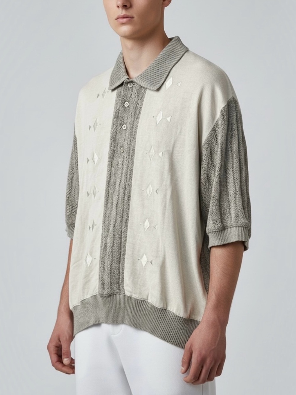 Vintage Vivaldi Made in Italy Men’s Linen Rayon Two-Tone Knit Polo Shirt Size L